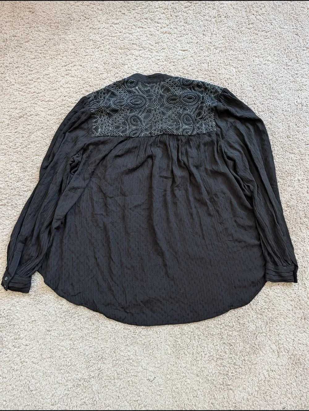 Free People Womens Black Canyon Rose Button Front Long Sleeve Shirt Size Large